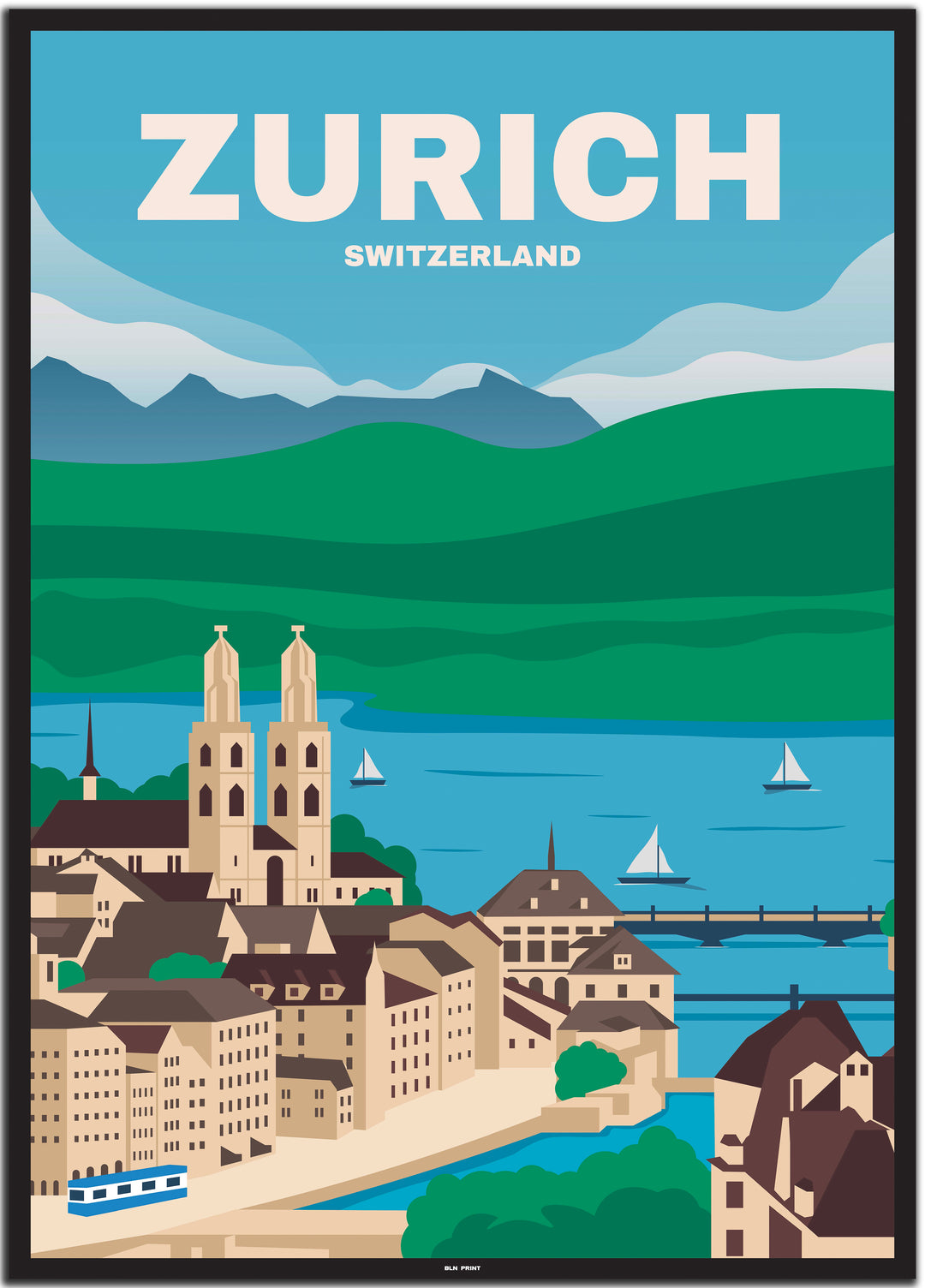 vintage zürich poster shop #50x70cm-schwarzer-farbrand