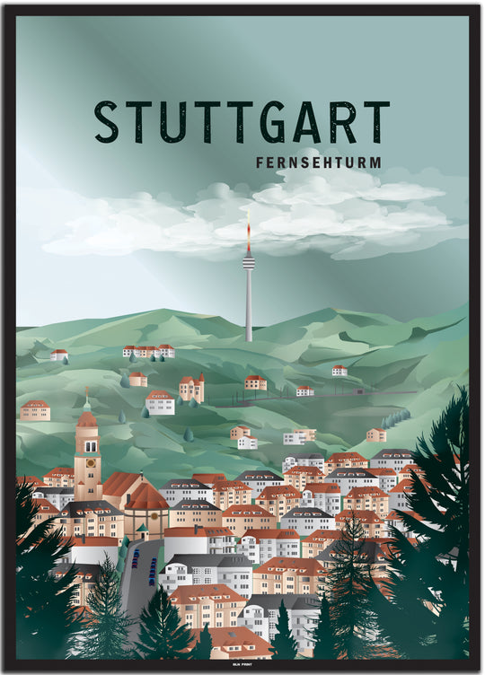 vintage stuttgart poster shop #50x70cm-schwarzer-farbrand