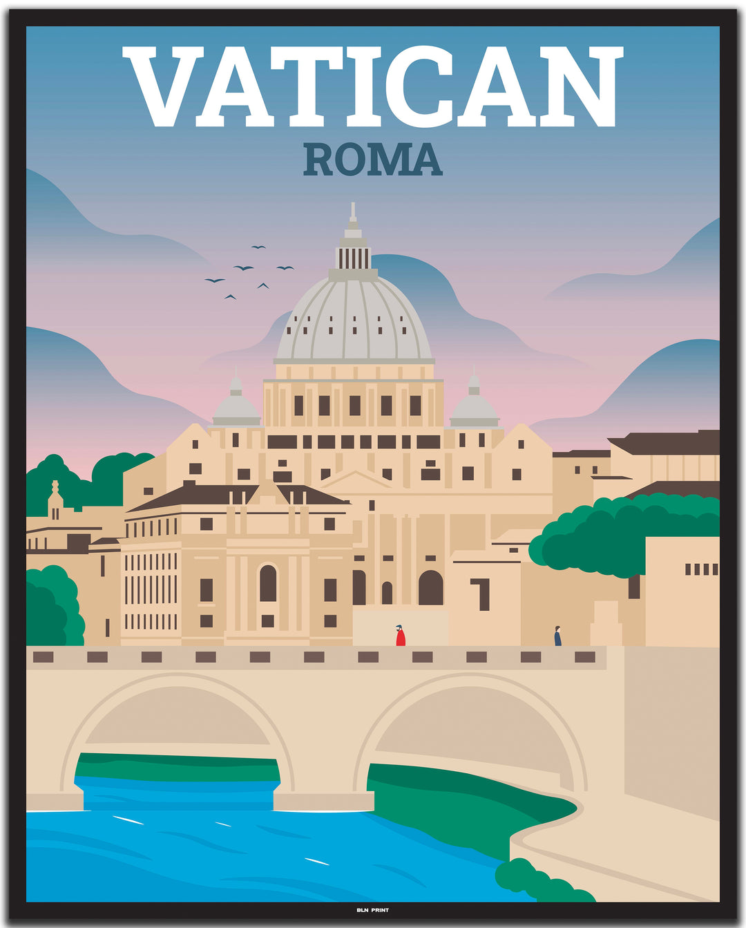 vintage travel poster rom #40x50cm-black-color-border