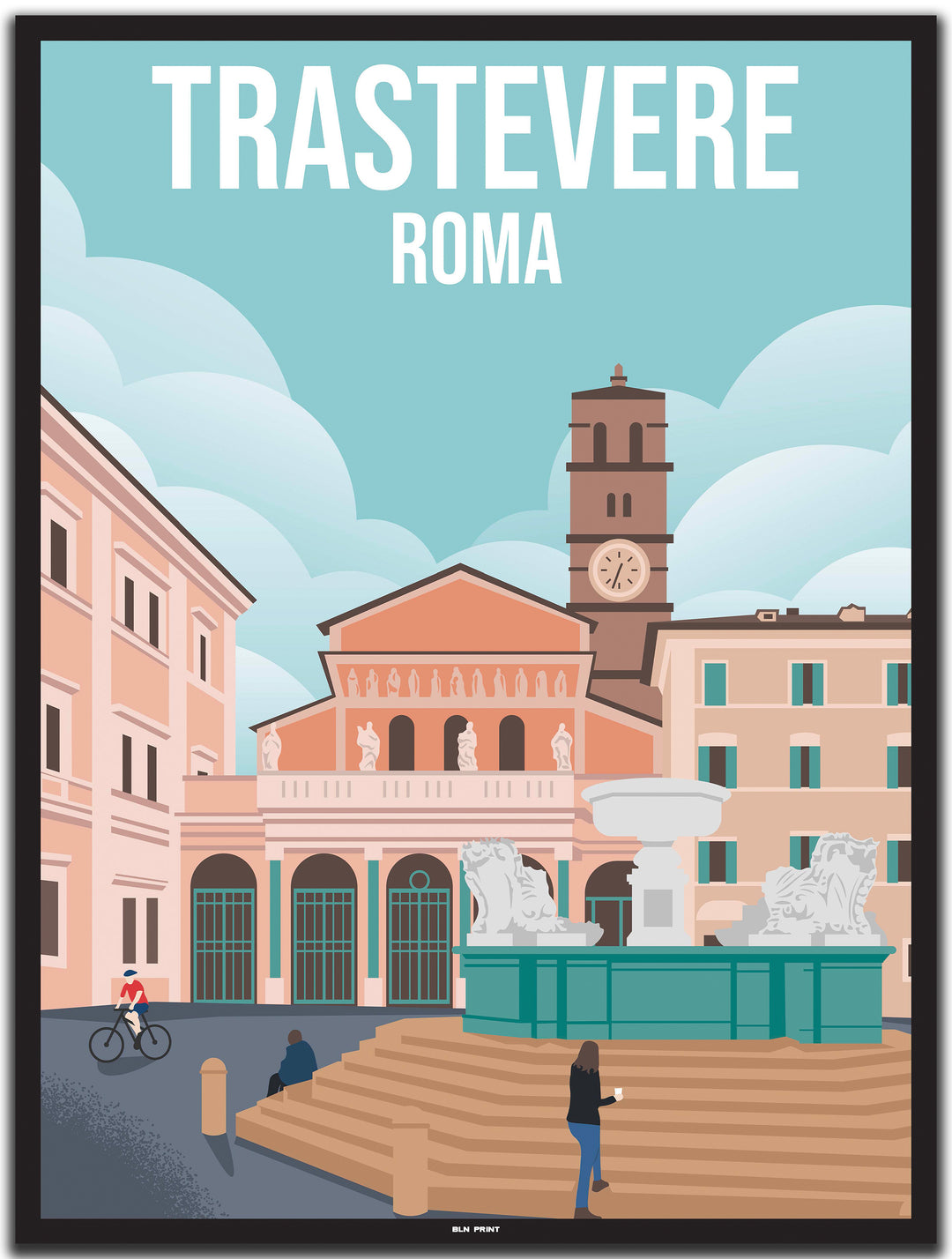 vintage travel poster rom #30x40cm-black-color-border