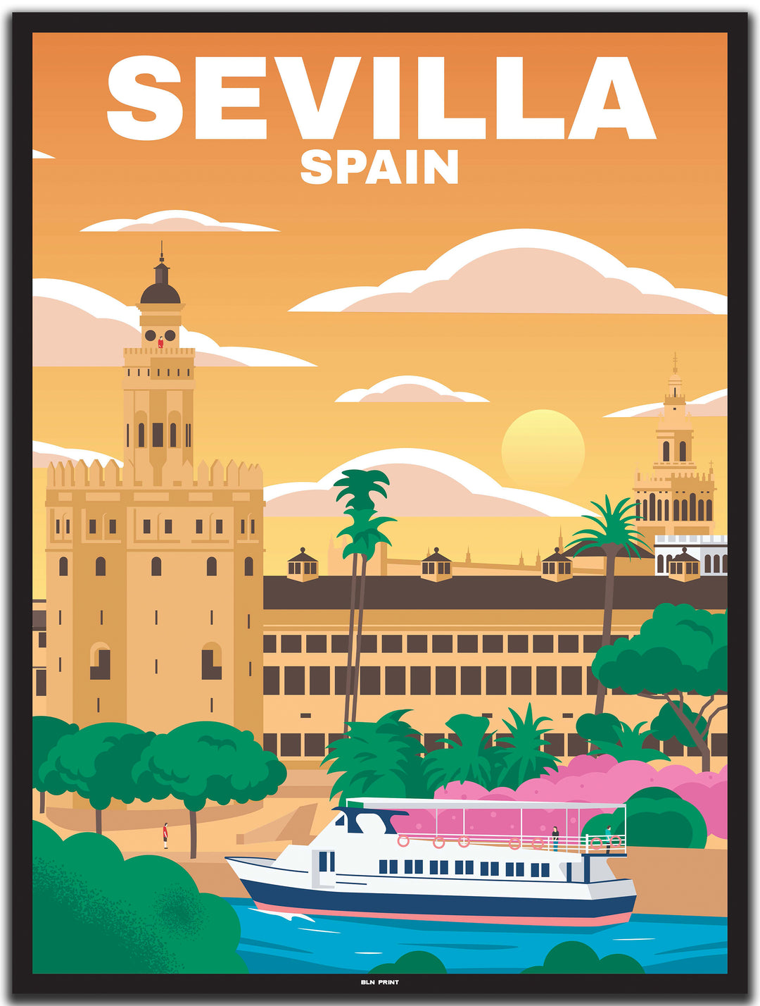 vintage travel poster sevilla #30x40cm-black-color-border