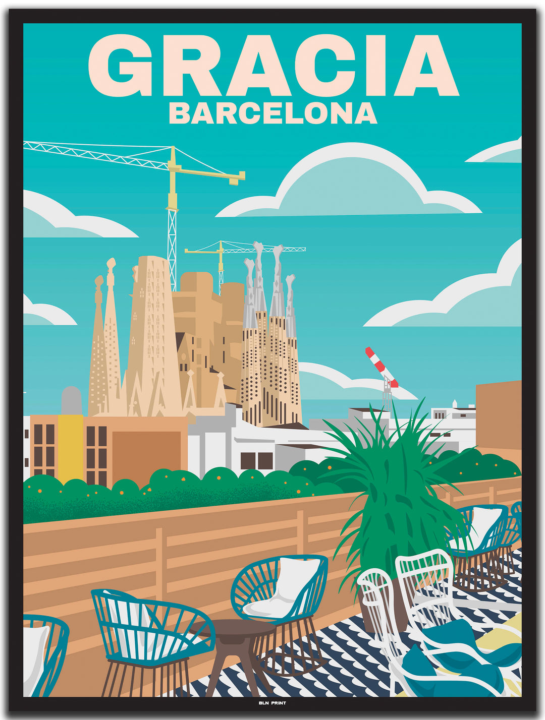 vintage travel poster barcelona #30x40cm-black-color-border