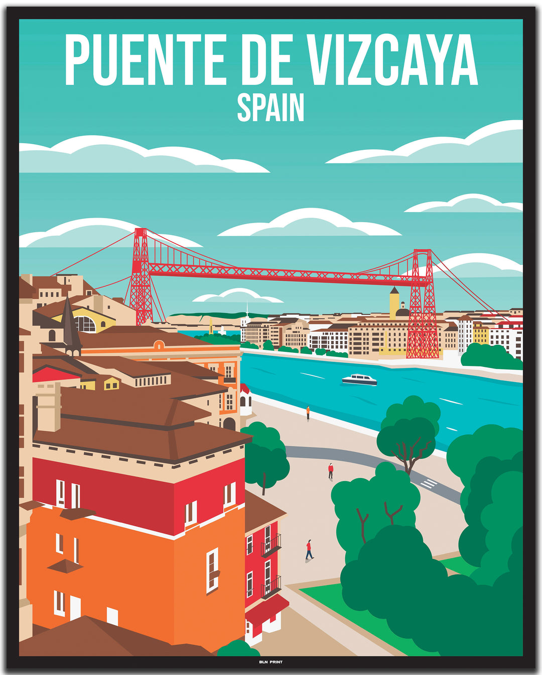 vintage travel poster bilbao #40x50cm-black-color-border