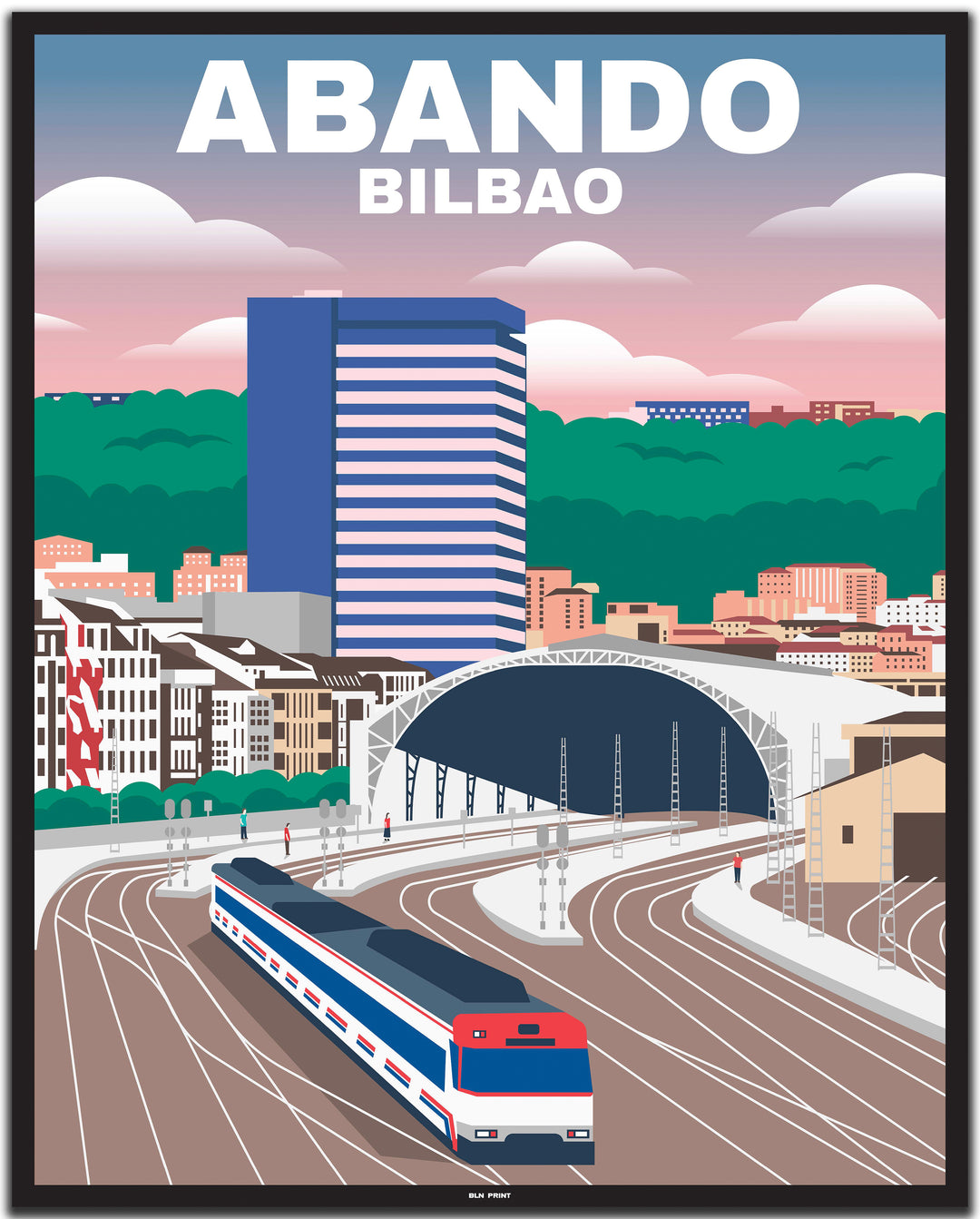 vintage travel poster bilbao #40x50cm-black-color-border