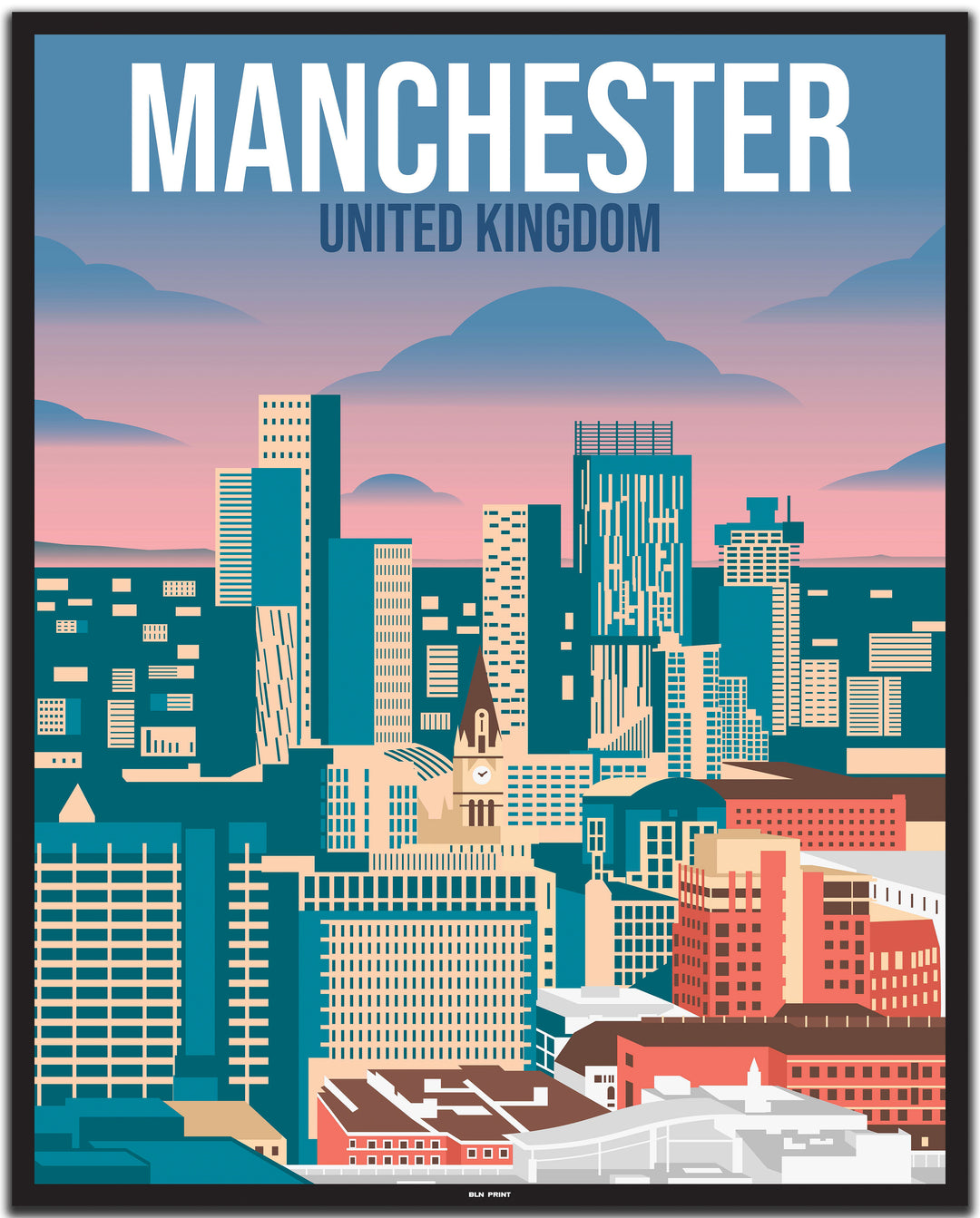 vintage travel poster manchester #40x50cm-black-color-border