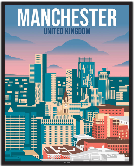 vintage travel poster manchester #40x50cm-black-color-border