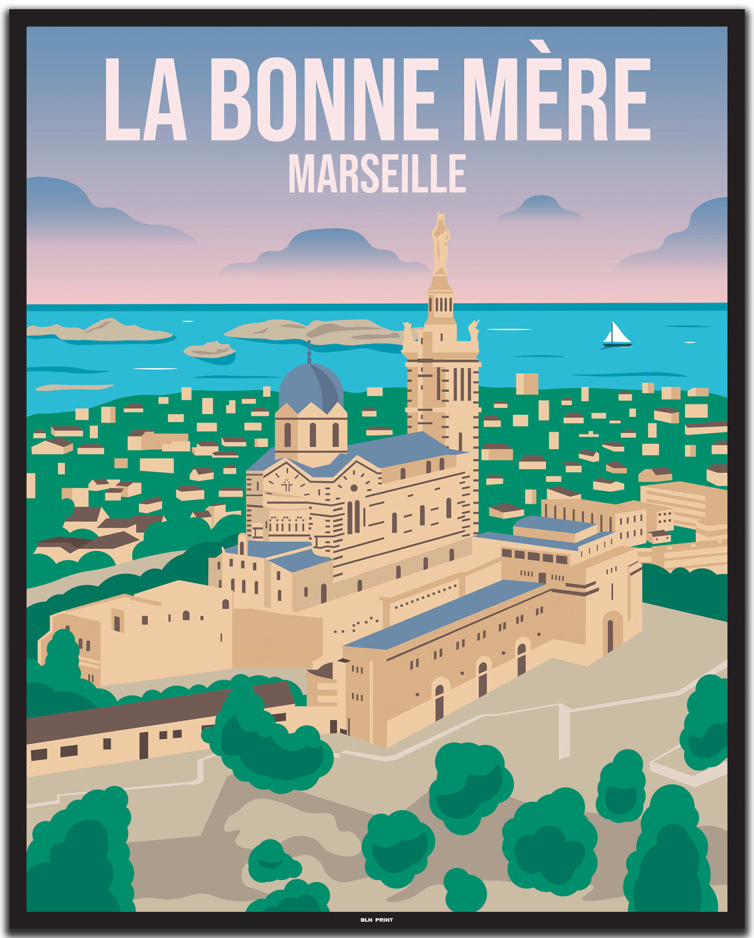 vintage travel poster marseille #40x50cm-black-color-border