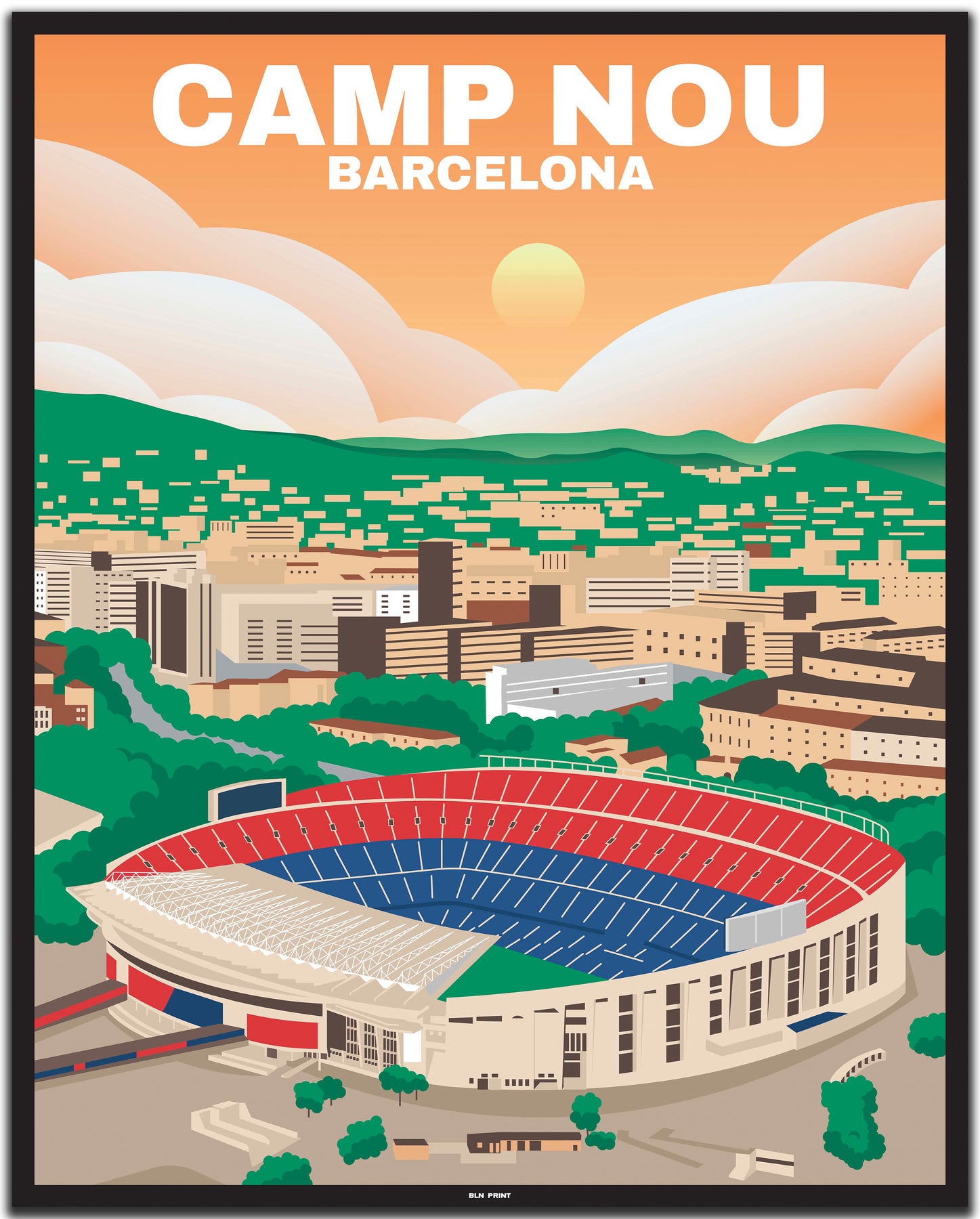 Camp Nou Barcelona (1) - Vintage Travel Poster – BLN PRINT