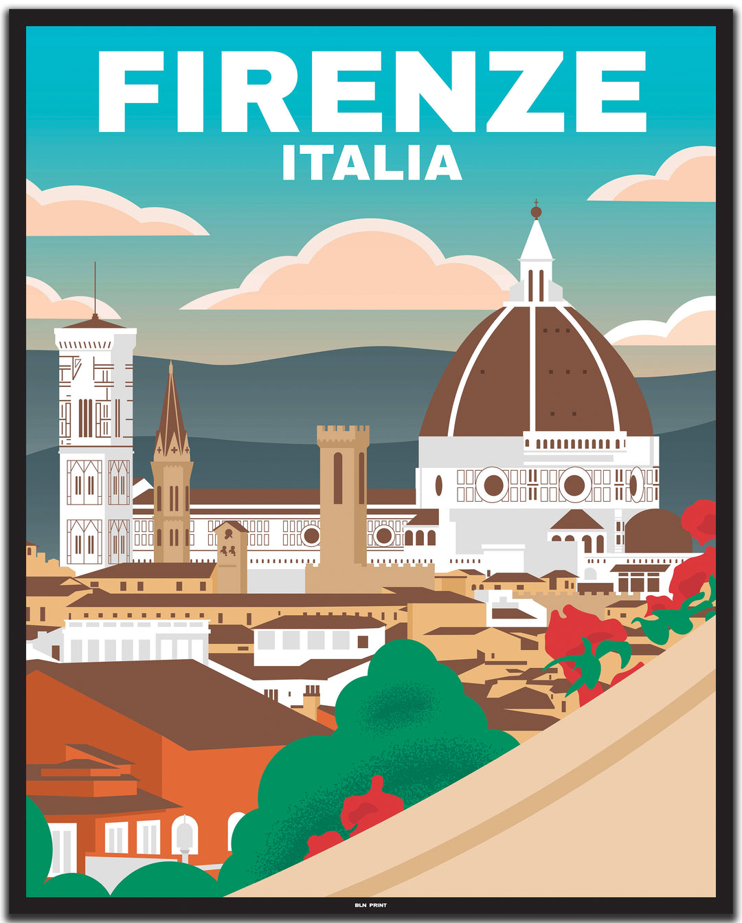 vintage travel poster florenz #40x50cm-black-color-border