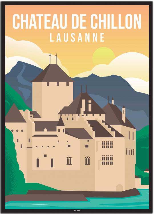 vintage Lausanne poster shop #50x70cm-schwarzer-farbrand