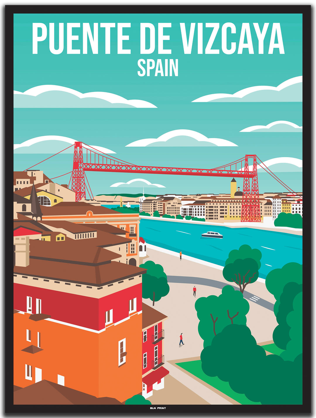 vintage travel poster bilbao #30x40cm-black-color-border