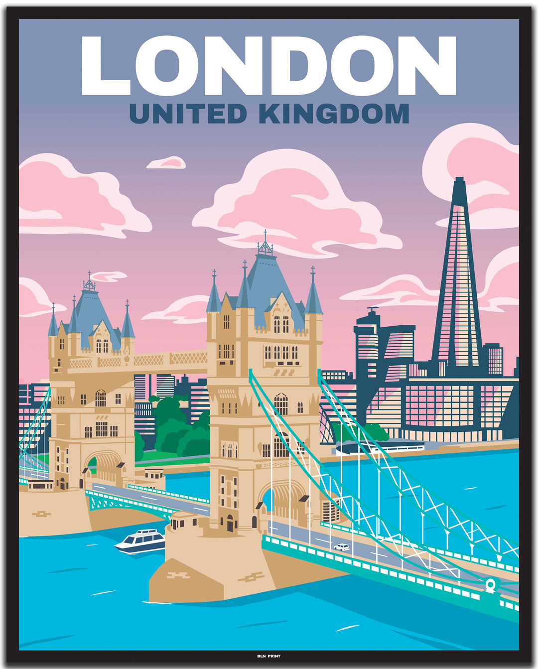 vintage travel poster london #40x50cm-black-color-border