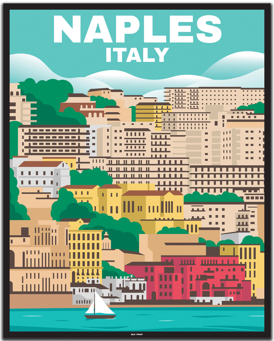 vintage travel poster napoli #40x50cm-black-color-border