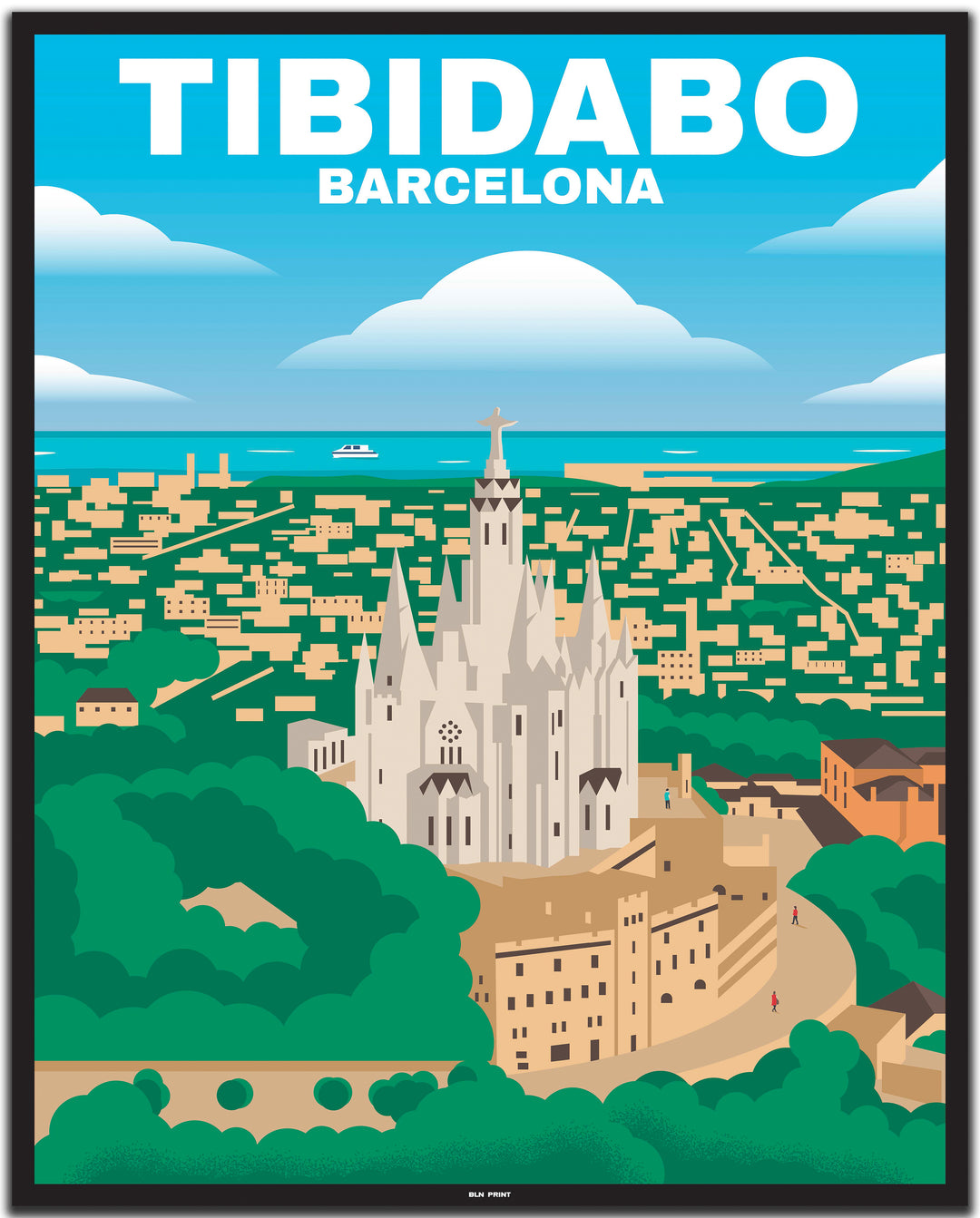 vintage travel poster barcelona #40x50cm-black-color-border