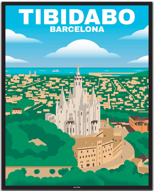 vintage travel poster barcelona #40x50cm-black-color-border