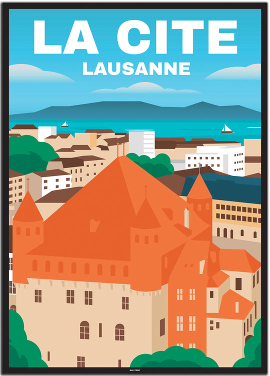 vintage Lausanne poster shop #50x70cm-schwarzer-farbrand