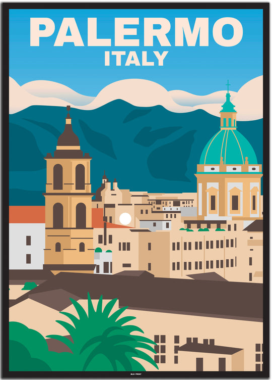 vintage travel poster palermo #50x70cm-black-color-border