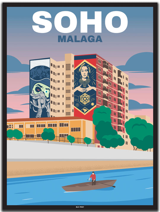 vintage travel poster malaga #40x50cm-black-color-border