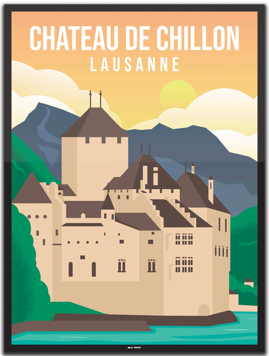 vintage Lausanne poster shop #30x40cm-schwarzer-farbrand