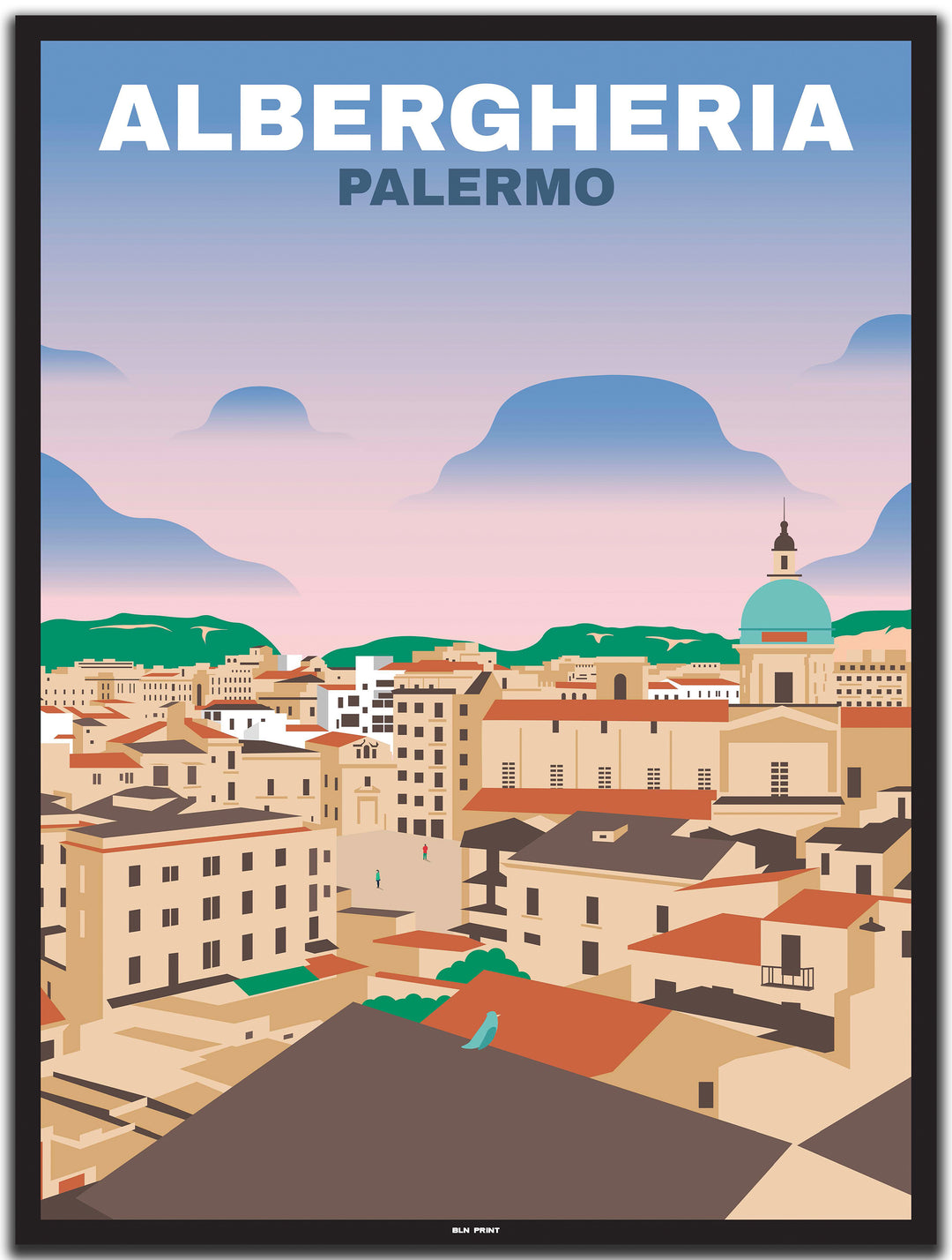 vintage travel poster Palermo #30x40cm-black-color-border