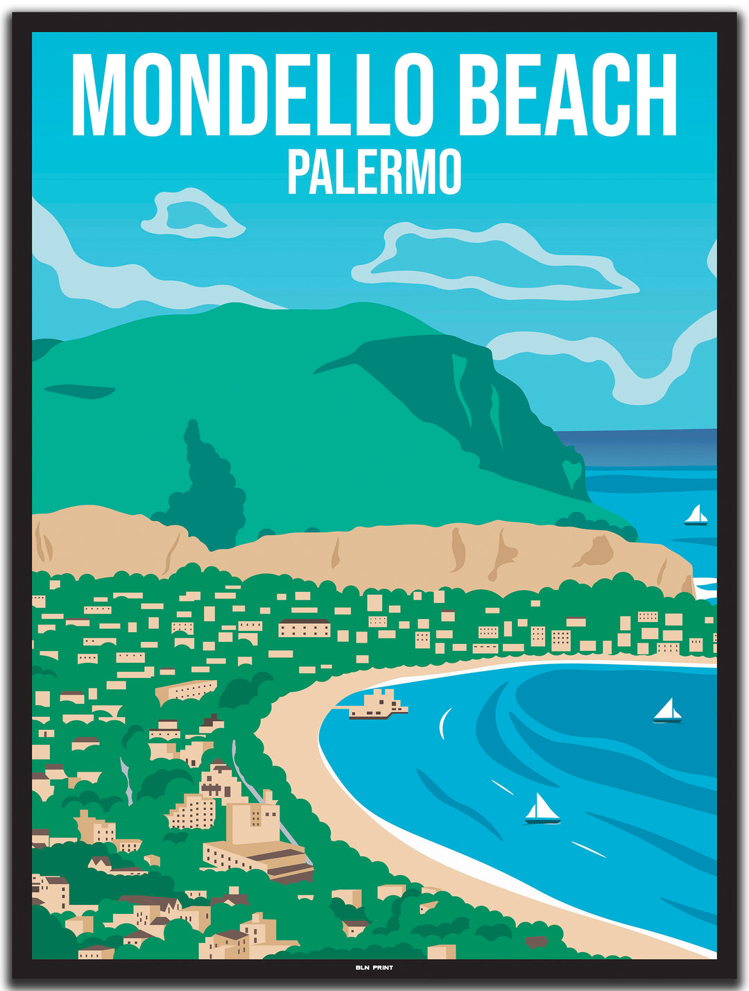 vintage travel poster Palermo #30x40cm-black-color-border