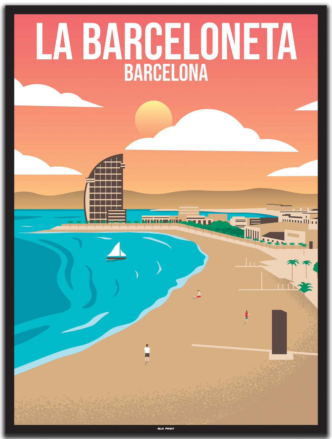 vintage travel poster barcelona #30x40cm-black-color-border