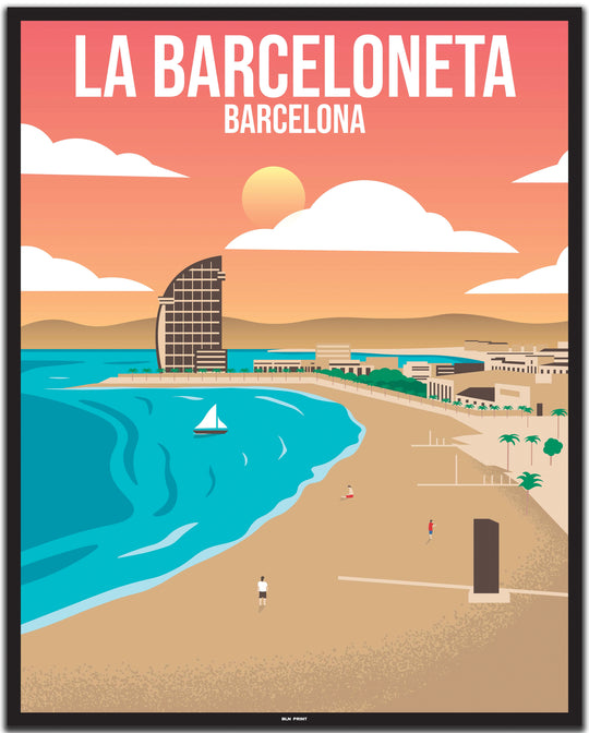 vintage travel poster barcelona #40x50cm-black-color-border