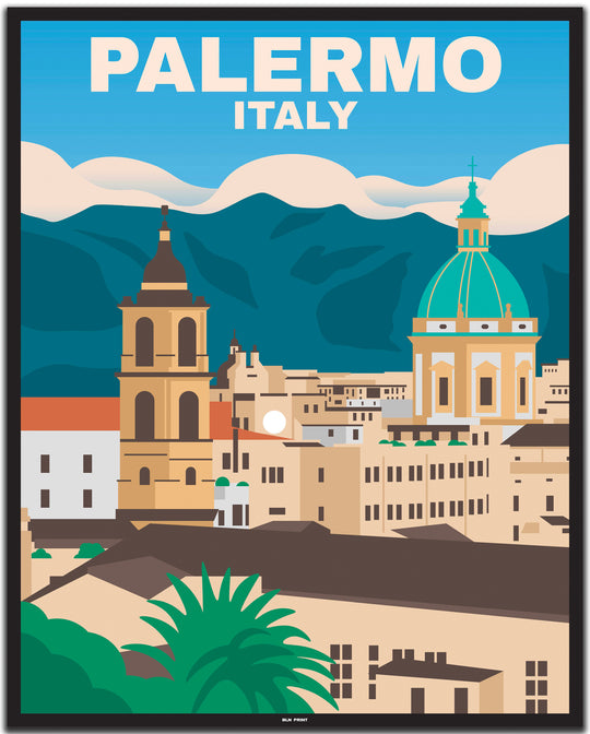 vintage travel poster palermo #40x50cm-black-color-border