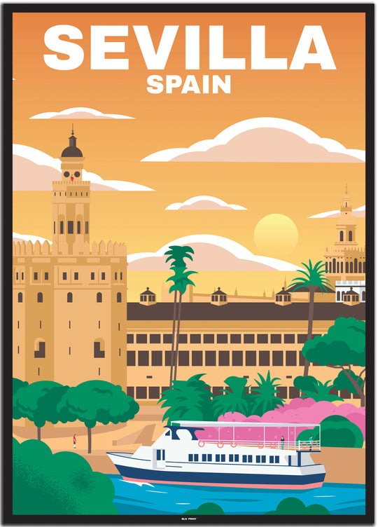 vintage travel poster sevilla #50x70cm-schwarzer-farbrand