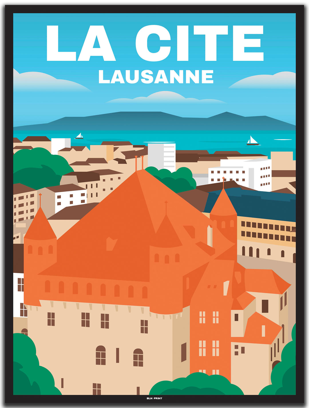 vintage Lausanne poster shop #30x40cm-schwarzer-farbrand