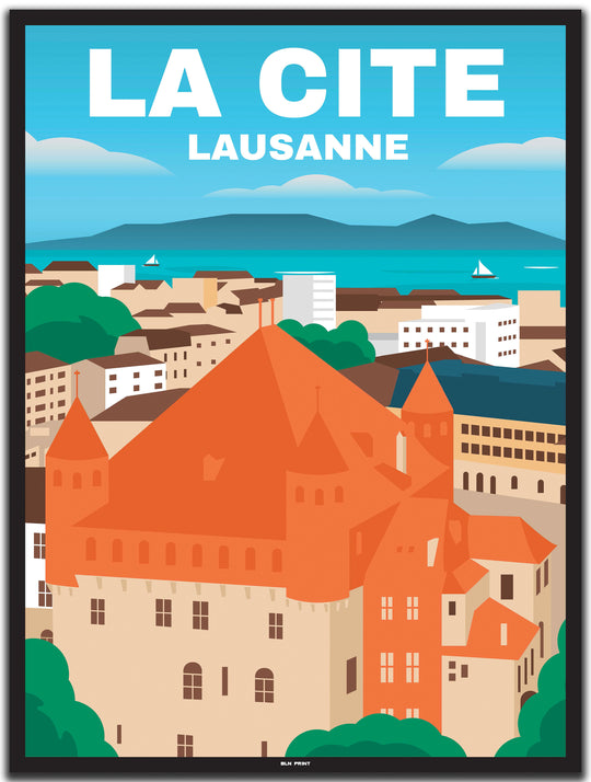 vintage Lausanne poster shop #30x40cm-schwarzer-farbrand