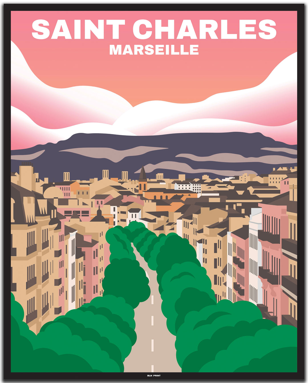 vintage travel poster marseille #40x50cm-black-color-border