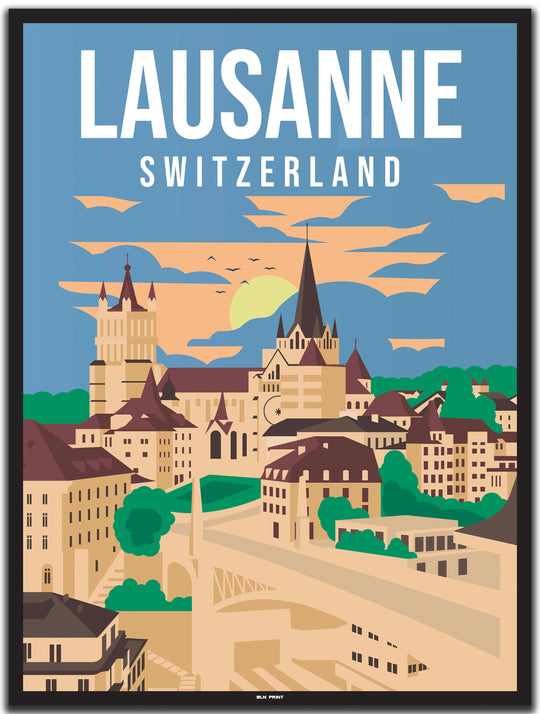 vintage Lausanne poster shop #30x40cm-schwarzer-farbrand