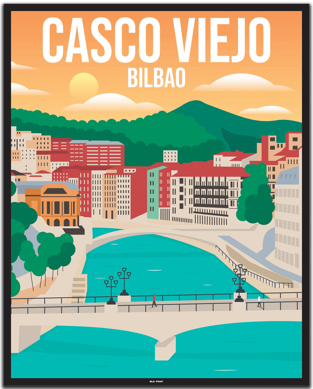 vintage travel poster bilbao #40x50cm-black-color-border