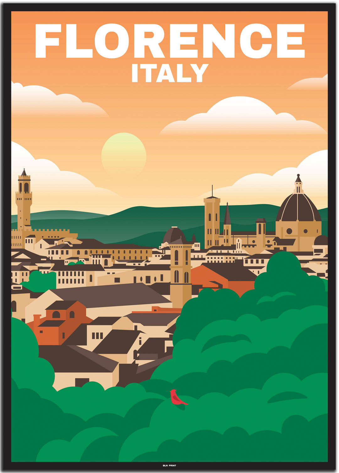 vintage travel poster florenz #50x70cm-schwarzer-farbrand