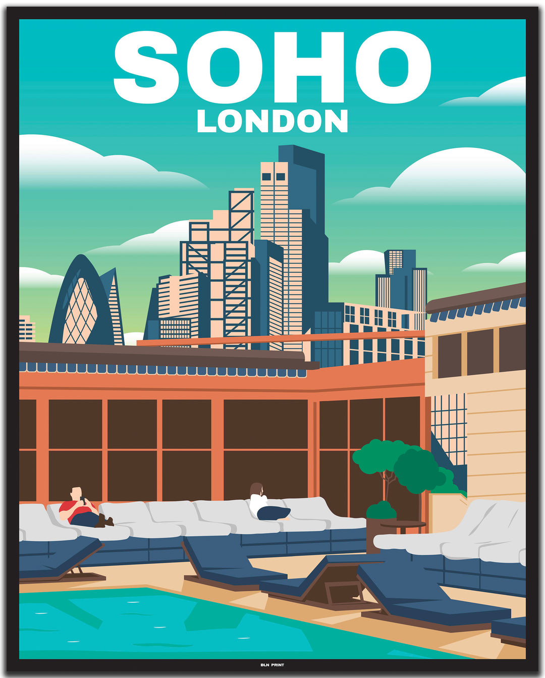 vintage travel poster london #40x50cm-black-color-border