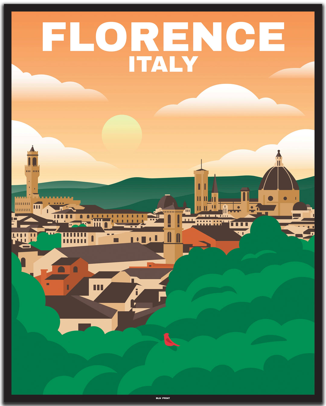 vintage travel poster florenz #40x50cm-black-color-border